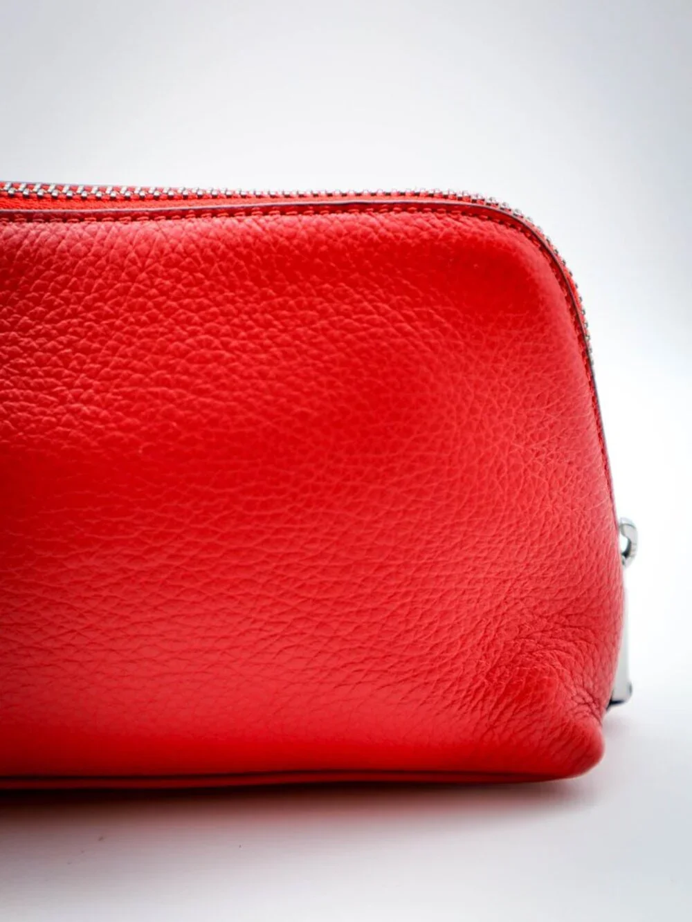 Ralph Lauren Leighton Make-up Cosmetics Bag Toiletries Case Pebbled Leather Red